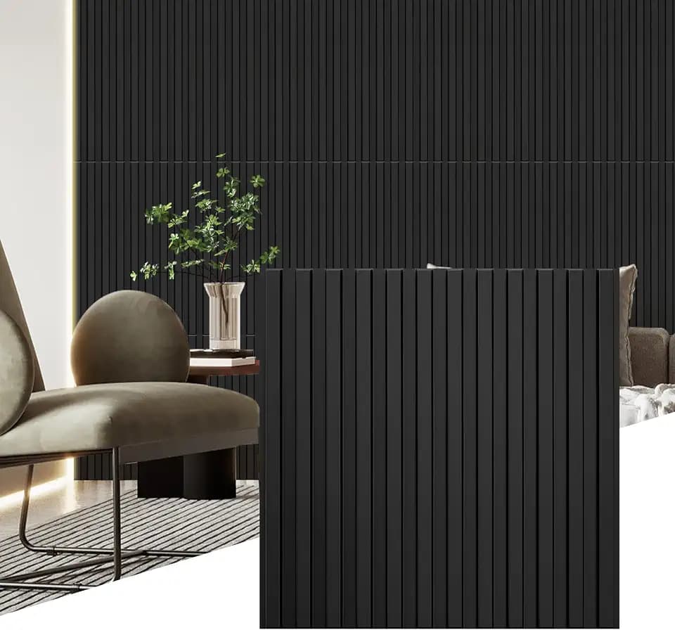 STICKGOO 3D Slat Wall Panels, PVC Fluted Wall Decor, 12 Tiles, Black