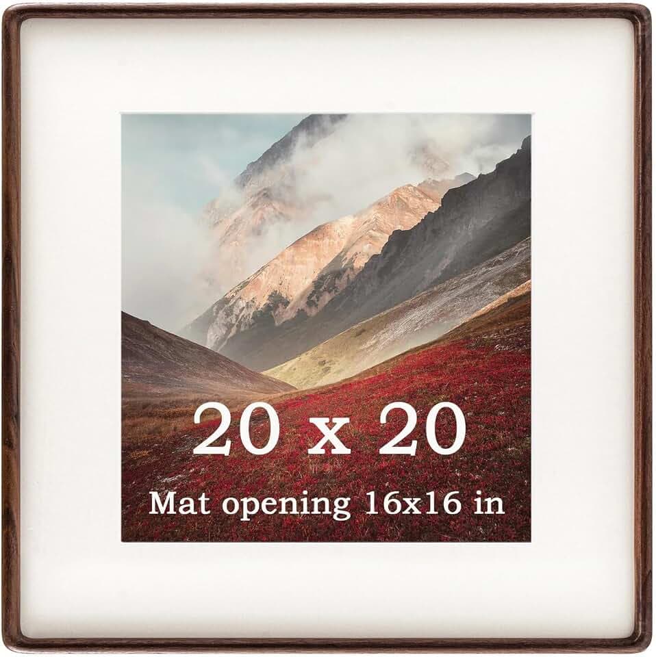 Solid Walnut Wood 20x20 Picture Frame for Wall Mount Display