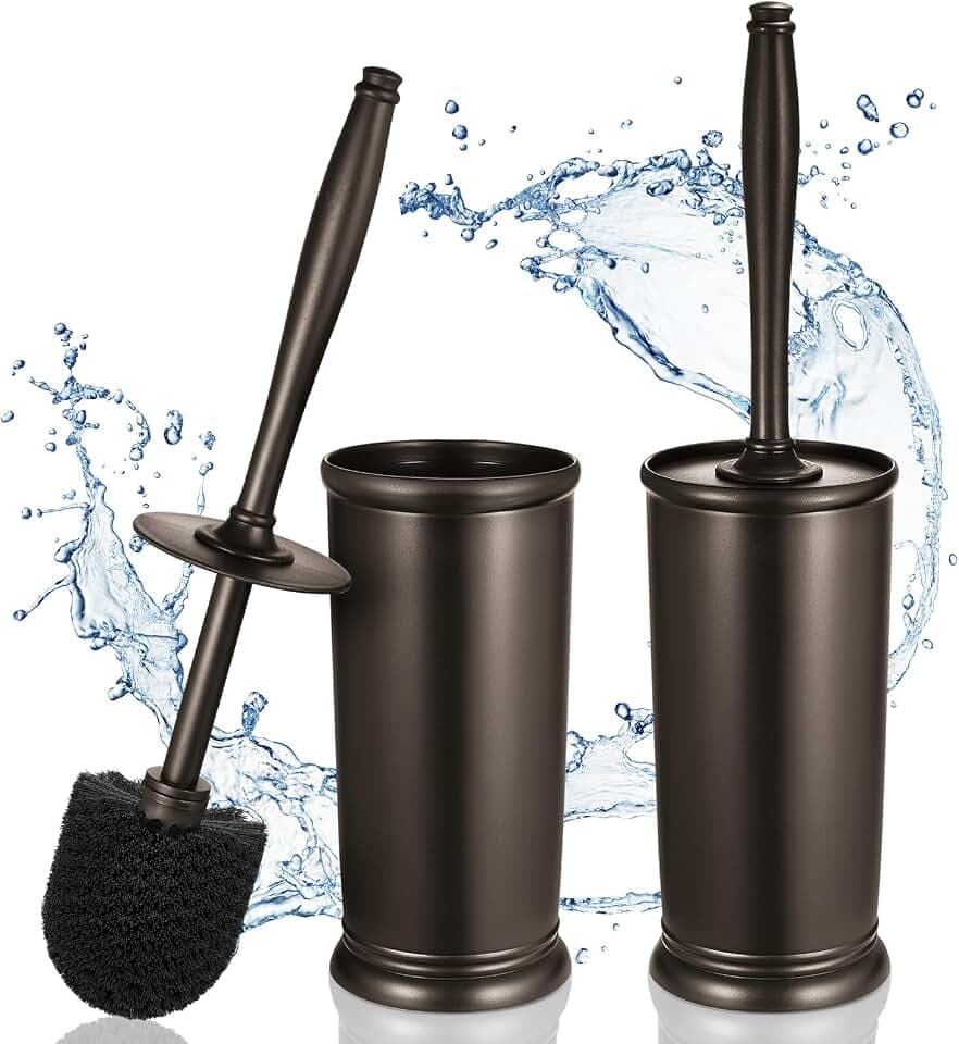 HAMITOR Toilet Bowl Brush Holder Set: Modern Brown Bathroom Accessories