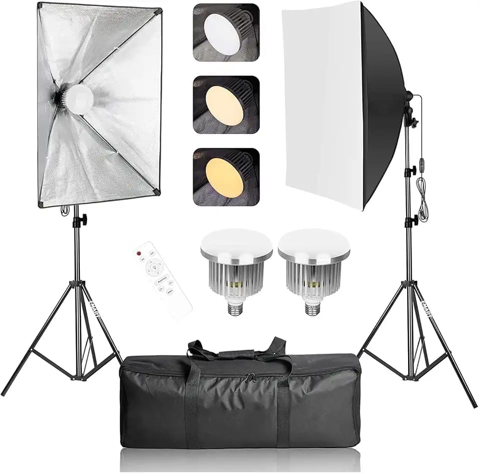 EMART Softbox Set 50 x 70cm, Softbox Licht Kit 85W 3000-6000K Dimmbare LED | Beleuchtung, Studio Licht, Video, Fotografie, Studio Porträts, Live-Streaming