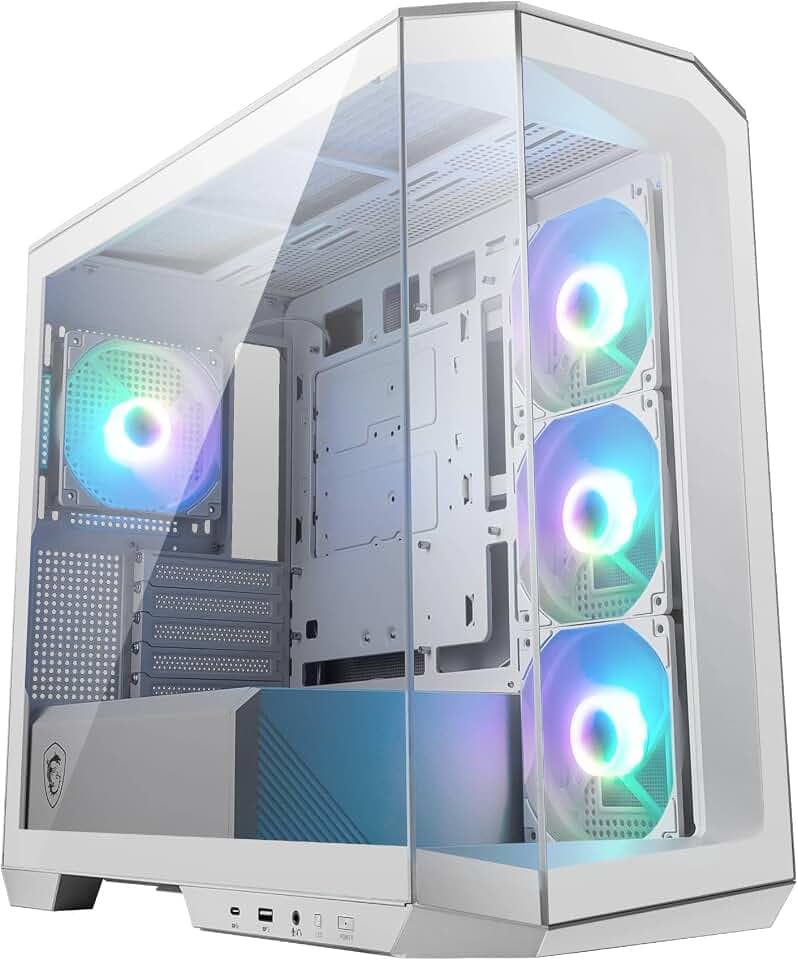 MSI MAG PANO M100L PZ Weiß Micro-ATX PC-Gehäuse - Micro-ATX-Kapazität, GPU-Support-Ständer, Füllstandsanzeige, Staubfilter, 33 mm Kabelführungsraum, USB Typ-C (20Gbps)