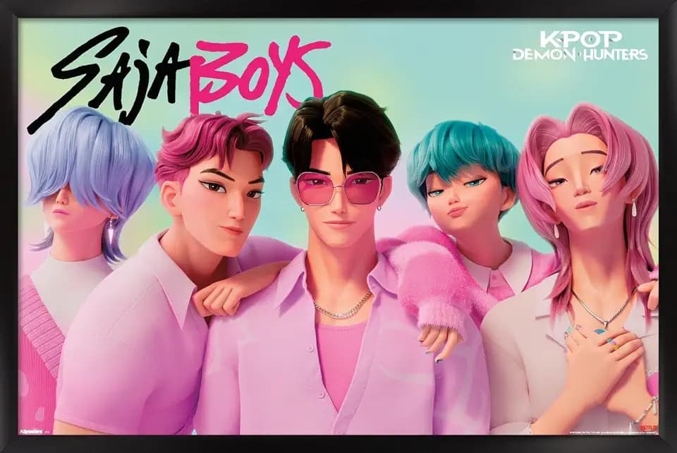Netflix KPop Demon Hunters (2025) - Saja Boys Wall Poster, 22.4L" x 14.7W", Black Framed Version