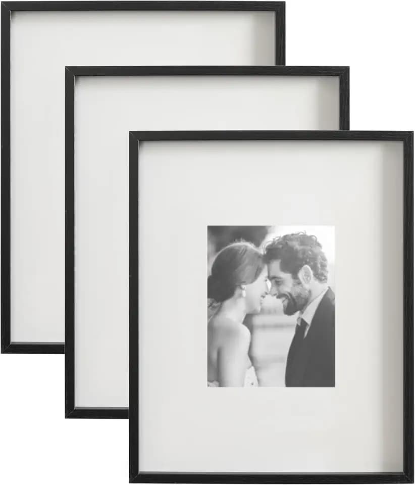 Kate and Laurel Gibson Modern Wall Picture Frame Set of 3; 16x20 matted to 8x10; Black; Three-Piece Frame Set for Gallery Wall Frame Set in Living Room Wall Décor