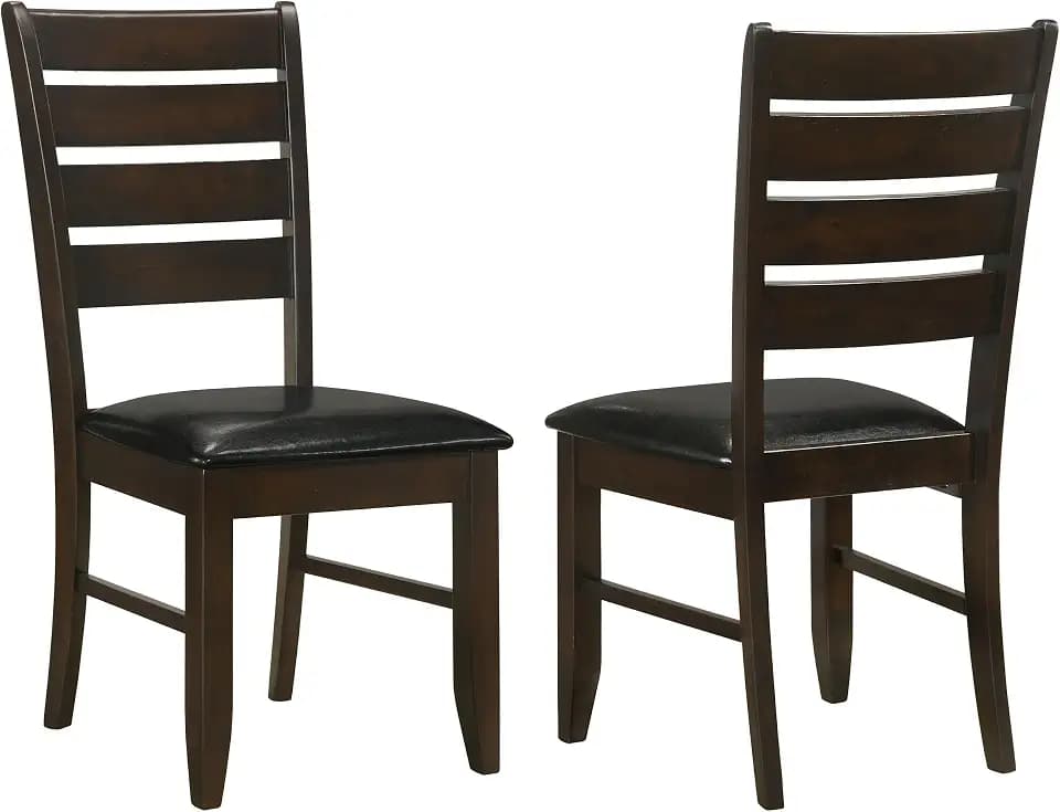 Coaster Home Furnishings Dalila Set of 2 Wood Ladder Back Dining Side Chairs Black Faux Leather Upholstered Padded Seat Cushion Cappuccino Brown 102722