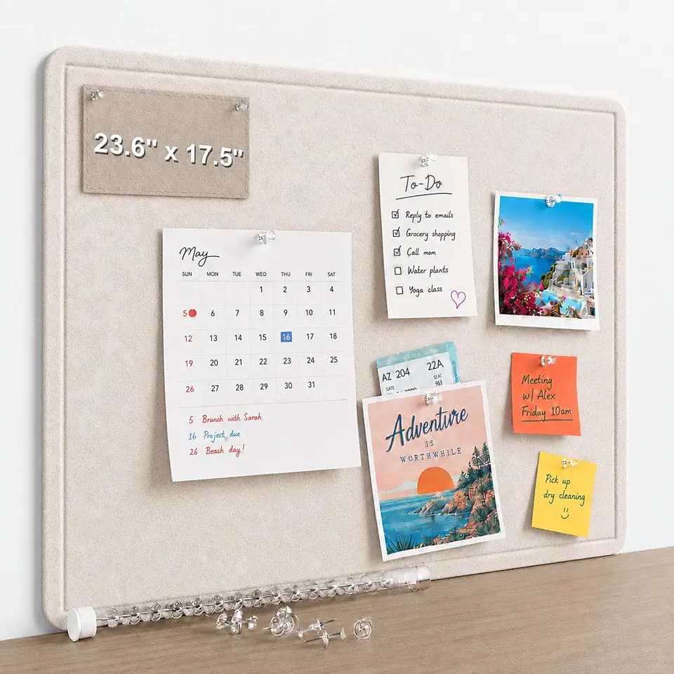 Beige Small Felt Bulletin Board for Wall, 24 x 18 Inch Cork Board