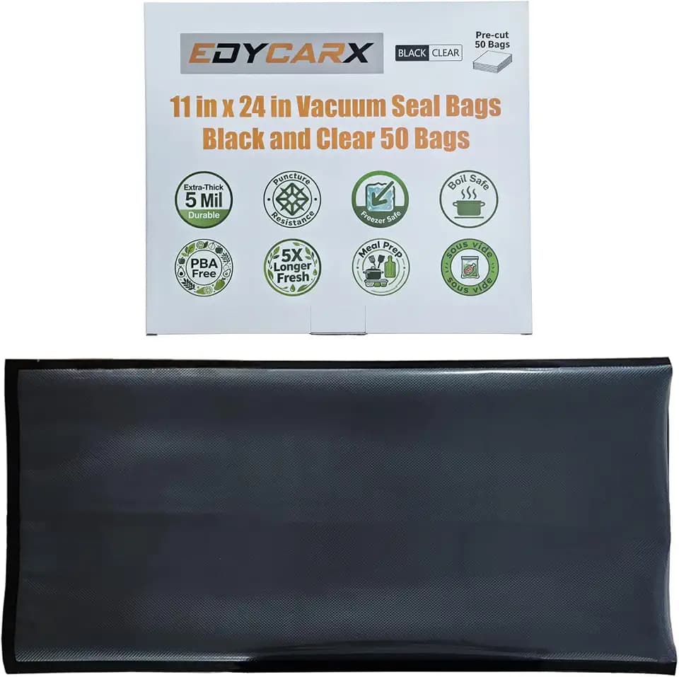 11" x 24" Vacuum Seal Bags Black and Clear, Heavy Duty 5 Mil, 50 Count