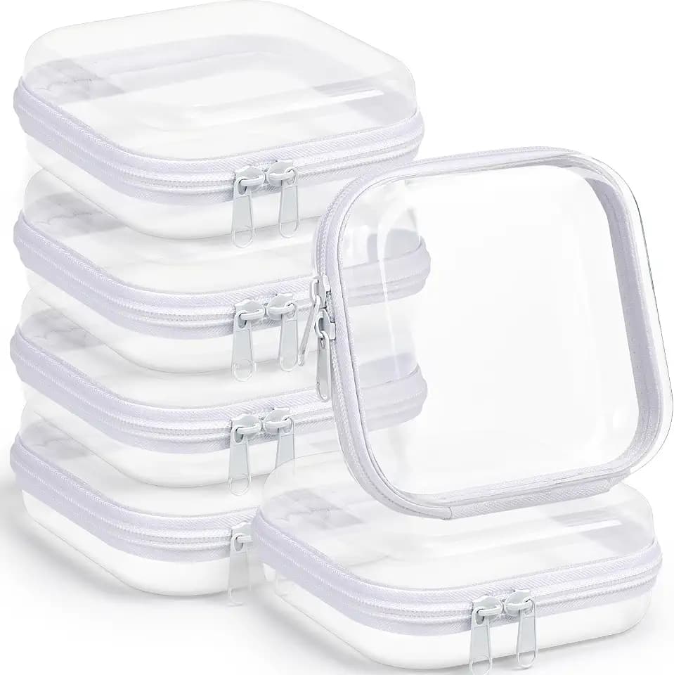 Sanwuta 6 Clear Hard Zipper Case, White, 5 x 5 x 2 Inch