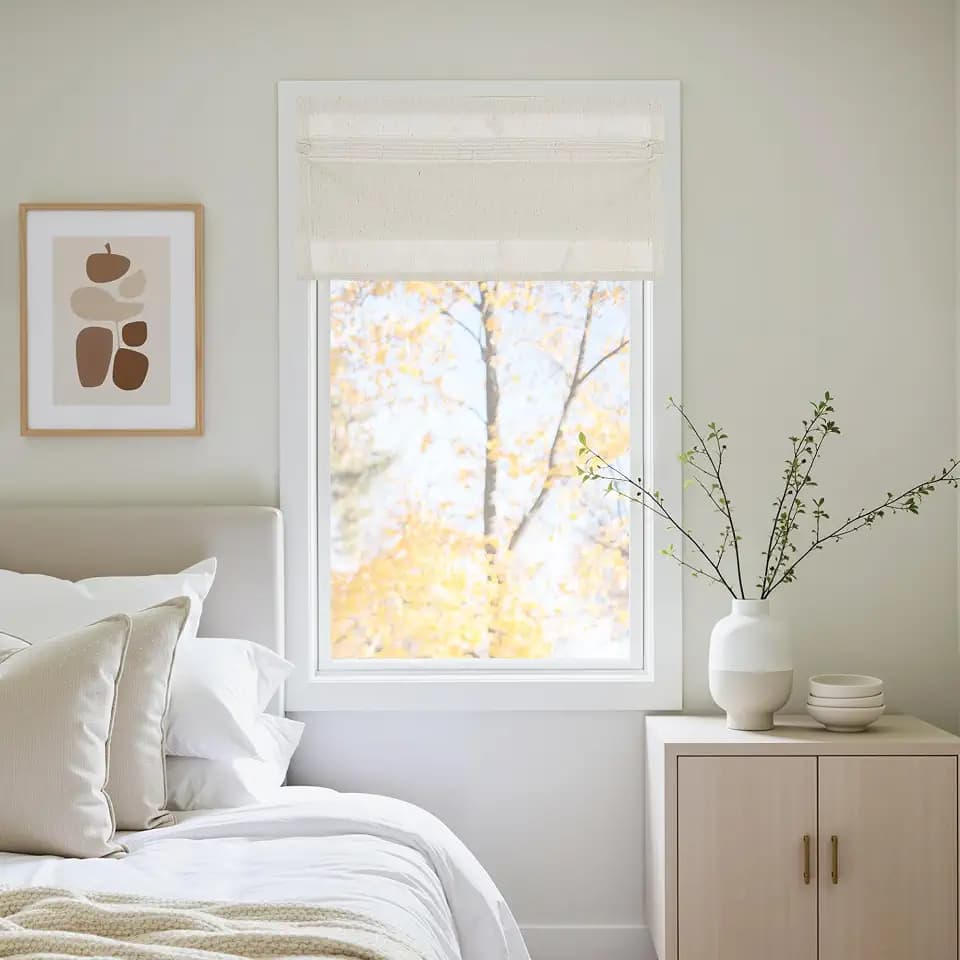 NICETOWN Linen Farmhouse French Door Curtain No Drill Blinds for Windows, Ivory Solid Cordless Blinds for Farmhouse Door Window Covering with Light Filgtering, W22 x L48, 1Pc