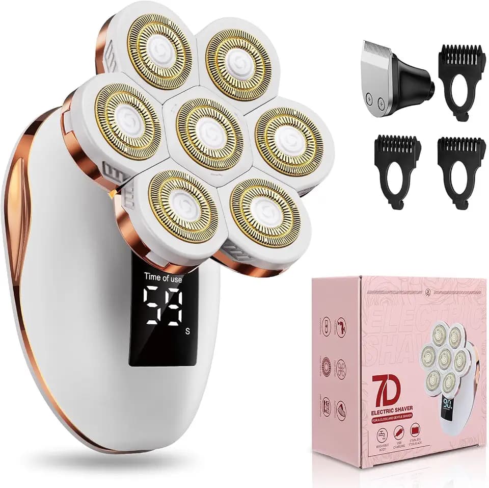 2-in-1 Electric Razors for Women, Wet/Dry 7D Rechargeable Rotary Shaver for Legs, Water Resistant Grooming Kit - Electric Razors for Women, Facial Hair Removal, Bikini Trimmer, Lips - Gentle Hair Remo