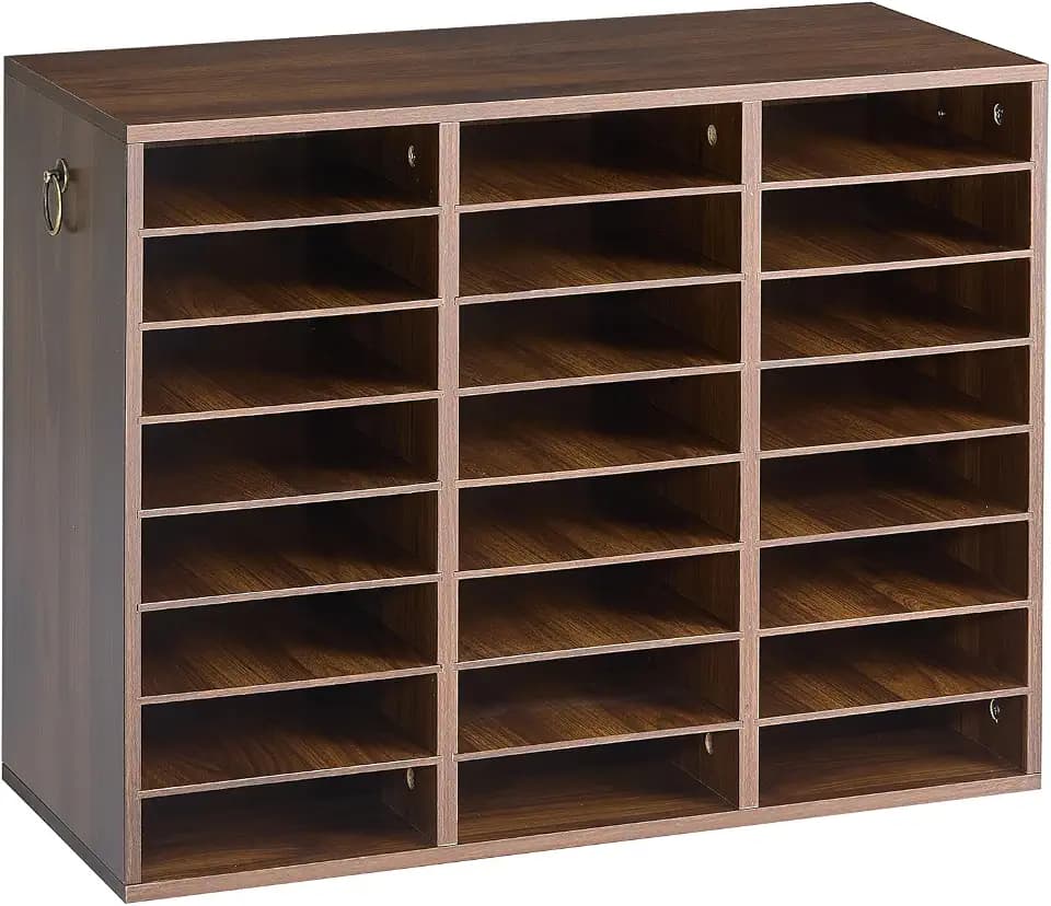 VEVOR Wood Literature Organizer 24 Compartments Office Mailboxes Brown | Countertop Literature Sorter for Files Documents Papers, with Adjustable Shelves, for Office, Home, Classroom Organization