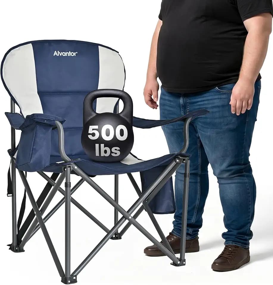 Alvantor Heavy Duty Folding Camping Chair, 500 LBS Oversized Outdoor Chair with Padded 600D Nylon Seat, Insulated Cooler Pocket, Portable for Hiking, Sports, Backyard