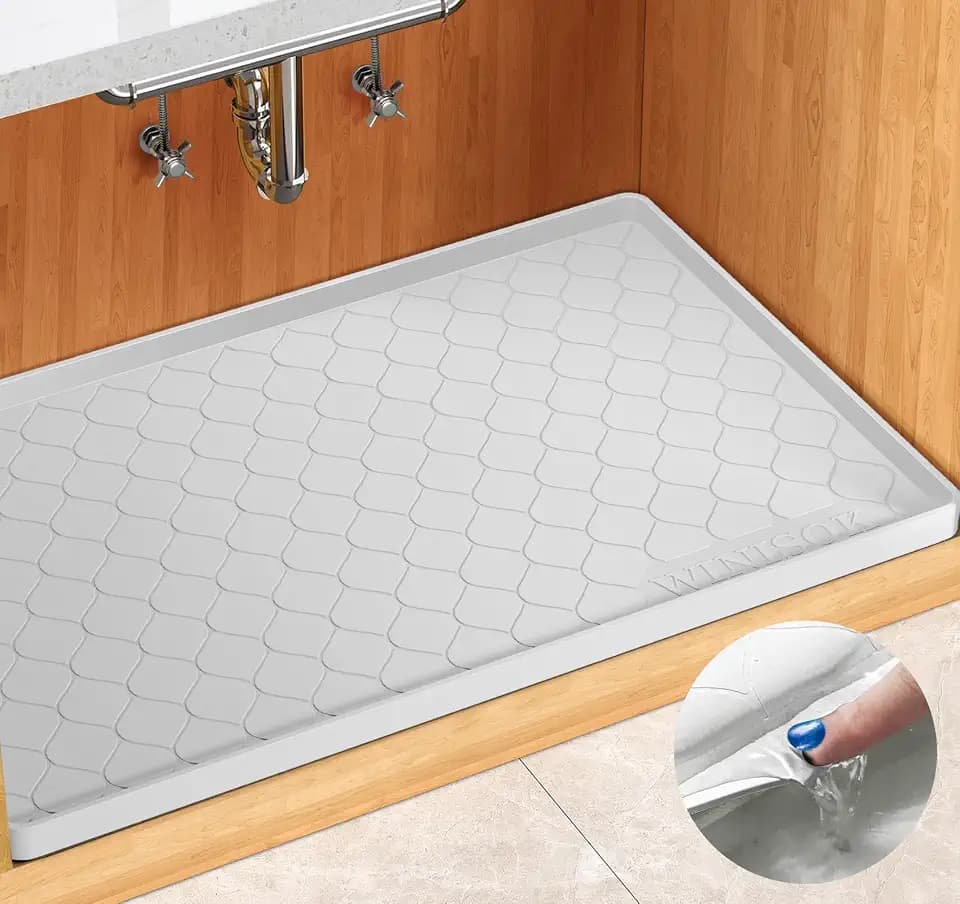 Winisok Waterproof Under Sink Mat 25" x 22", Silicone Mat, White