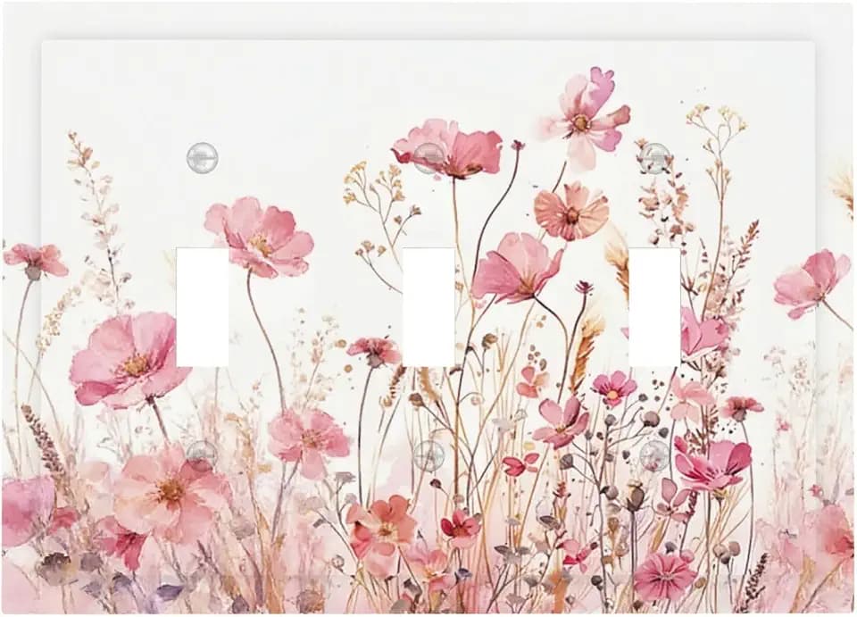 Boho Floral Pink Light Switch Cover Decorative