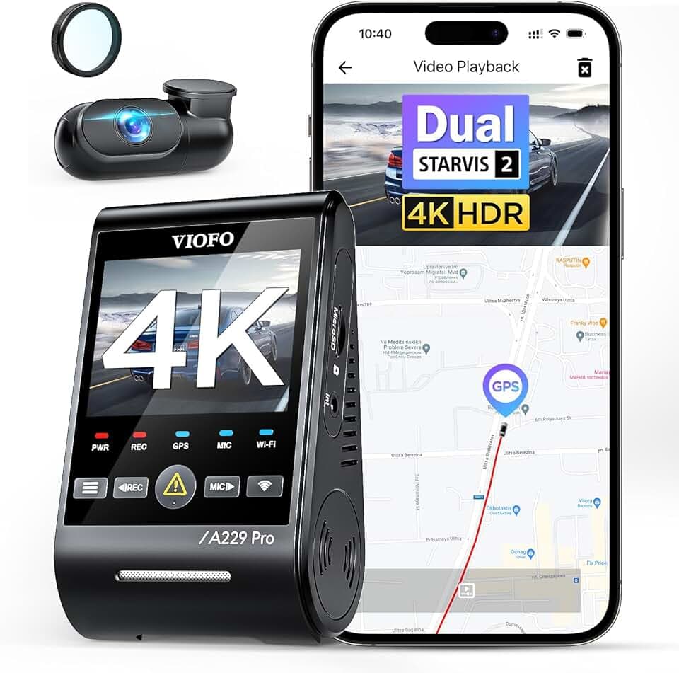 VIOFO A229 Pro 2CH Dashcam, 4K+2K HDR, 5GHz WLAN, GPS, CPL, Nachtsicht 2.0