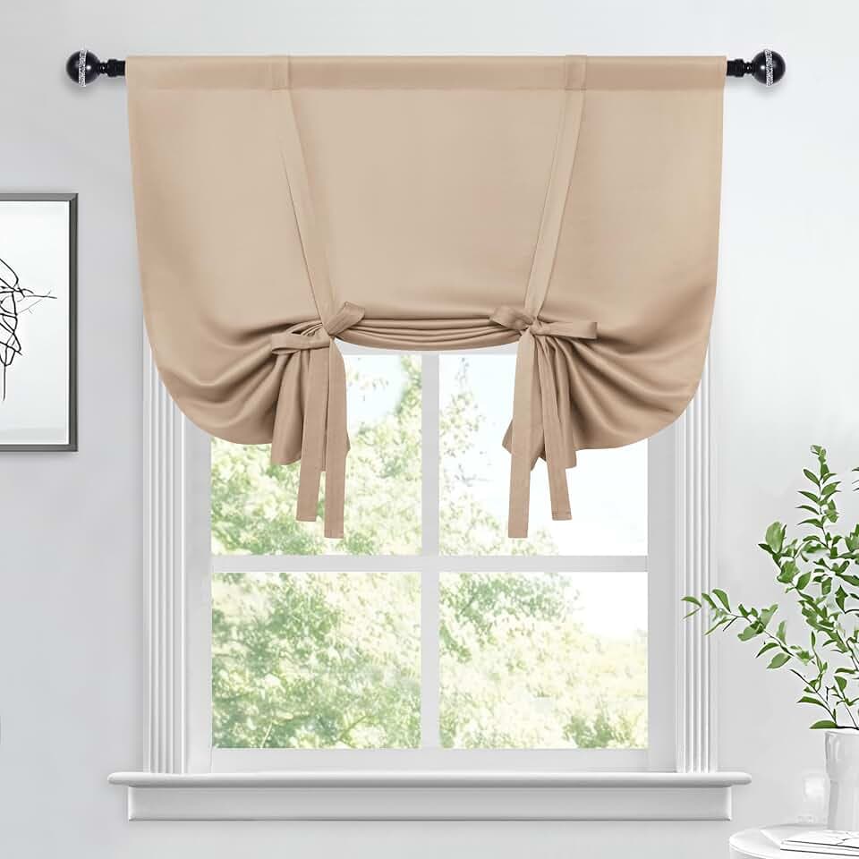 Hiasan Blackout Curtains-Tie Up Curtain Window Shade, Beige, W42 X L45