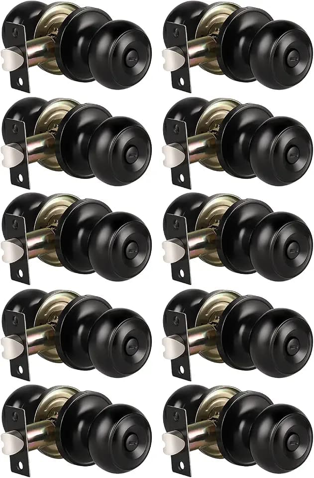 KNOBWELL 10 Pack Privacy Door Knobs with Lock for Bedroom or Bathroom Black Door Knobs Interior, Privacy Function Keyless Door Knob Handle Locksets