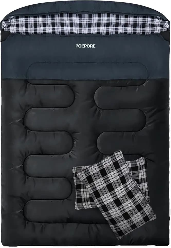 Double Sleeping Bag for Adults with 2 Pillows, Flannel 2 Person Sleeping Bags, XXL Queen Size Two Person Sleeping Bag for Camping