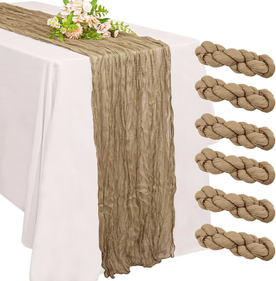 6 Pack 10FT Cheesecloth Table Runner 20 x 120 inch Long Boho Rustic Gauze Romantic Cheese Cloth Sheer Table Runner for Wedding Dining Event Birthday Anniversary Party Decoration(Nude)