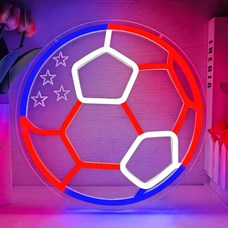 USA Soccer Neon Sign Dimmable Sports Led Wall Decor Soccer Ball Light Up Sign American Theme Football Neon Lights Sports Led Wall Art for Boys Fans