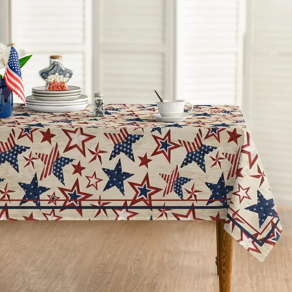Horaldaily 4th of July Tablecloth 60 x 84 Inch Rectangular Patriotic Blue