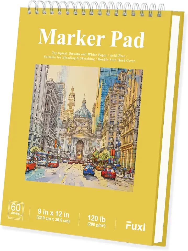 Fuxi Marker Paper Sketchbook 9x12, Double-Sided Bleedproof Thick Marker Pad
