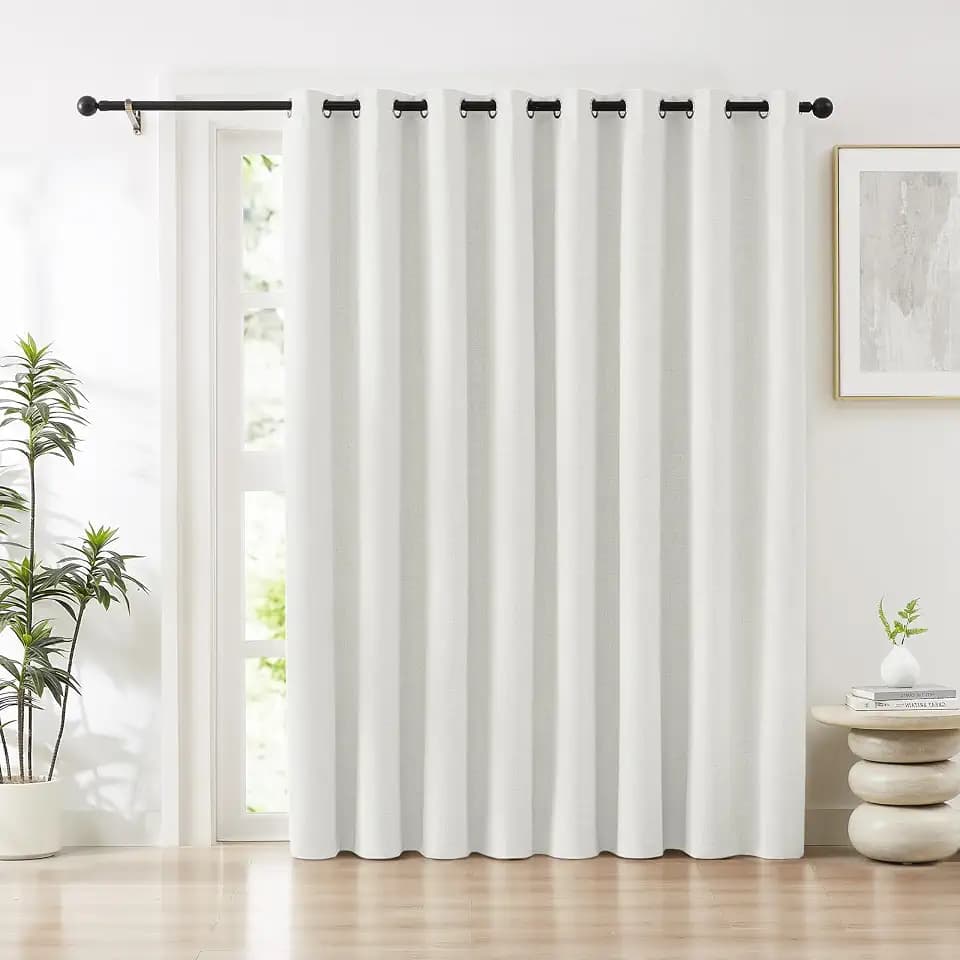 Melodieux White Linen Blackout Curtain Extra Wide for Patio Sliding Door, Bedroom Living Room Divider Curtain, Thermal Insulated Lined Grommet Drape Farmhouse Textured, 100x84 inch, 1 Panel