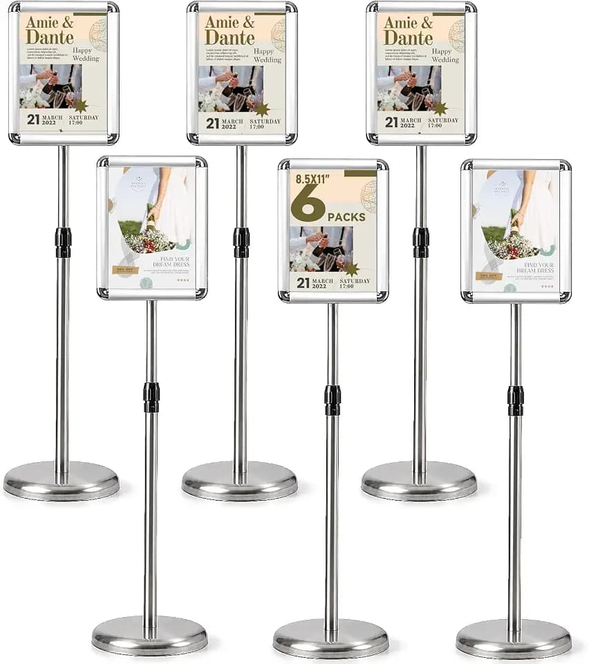 Sign Holder, 8.5x11 Sign Stand for Display 6-Pack Silver