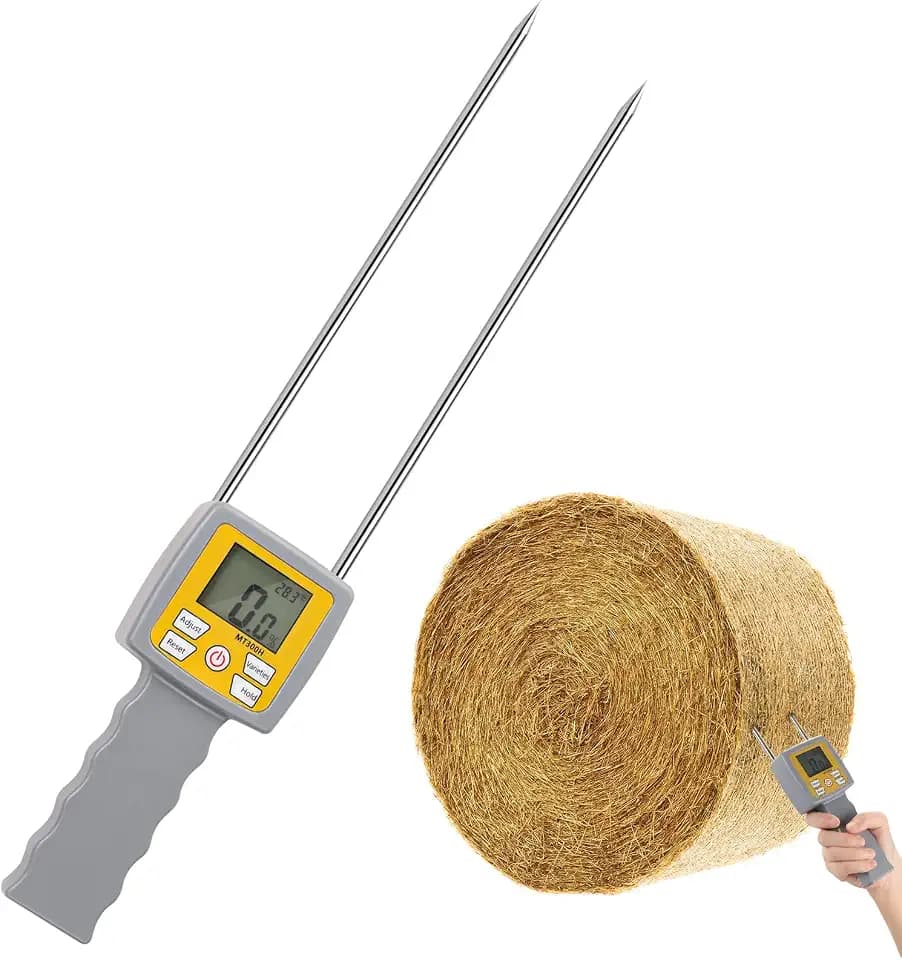 Hay Moisture Tester – Portable Dual Probe Hay Moisture Meter with Temperature & Humidity Compensation – For Hay Bale, Forage Grass, Alfalfa, Pennisetum Hydridum & Leymus Chinensis Moisture Tester