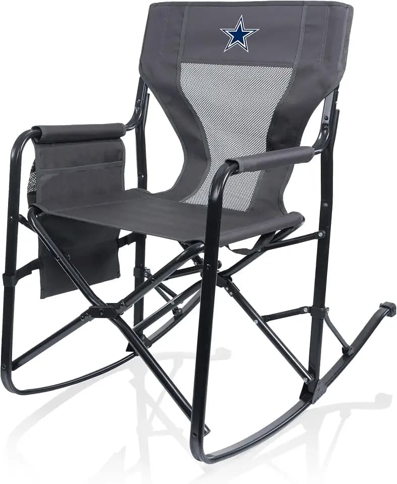 PICNIC TIME NFL Dallas Cowboys Woodland Rocking Camping Chair with Storage Caddy, Camp Chair for Adults, (Charcoal Gray)