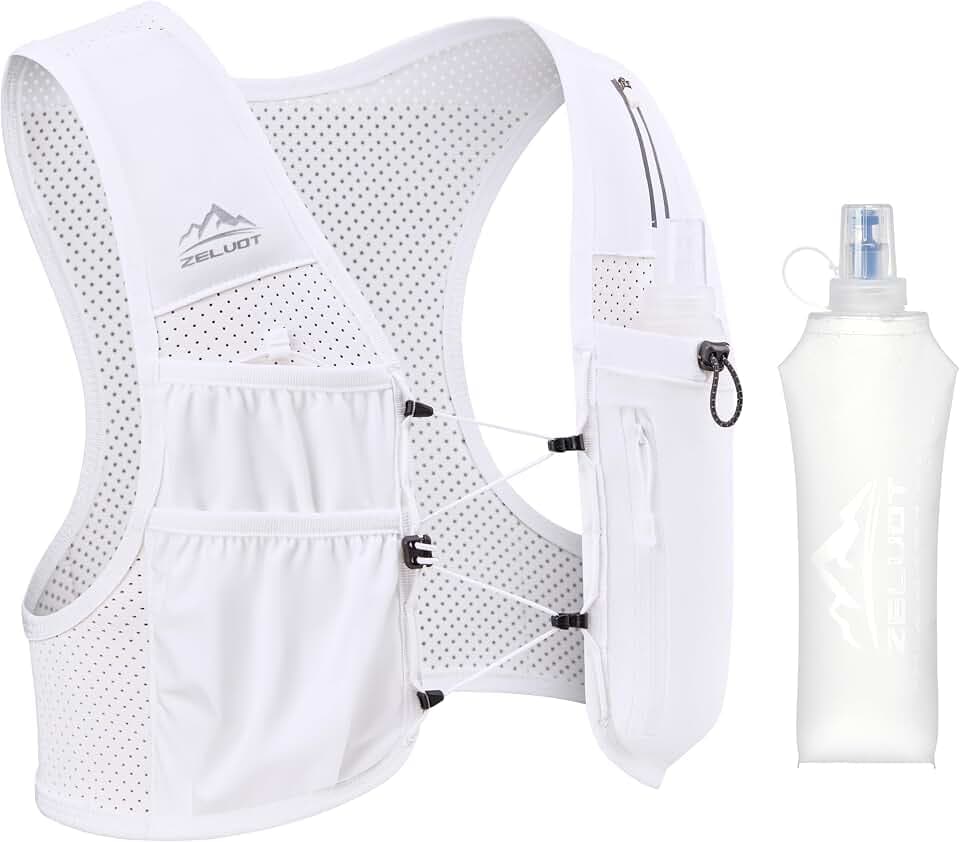 Zelvot Running Vest for Women Men, US Patent, Adjustable Chest Straps Running Hydration Vest with 500ml Soft Flask, Lightweight Reflective Hydration Backpack for Marathon