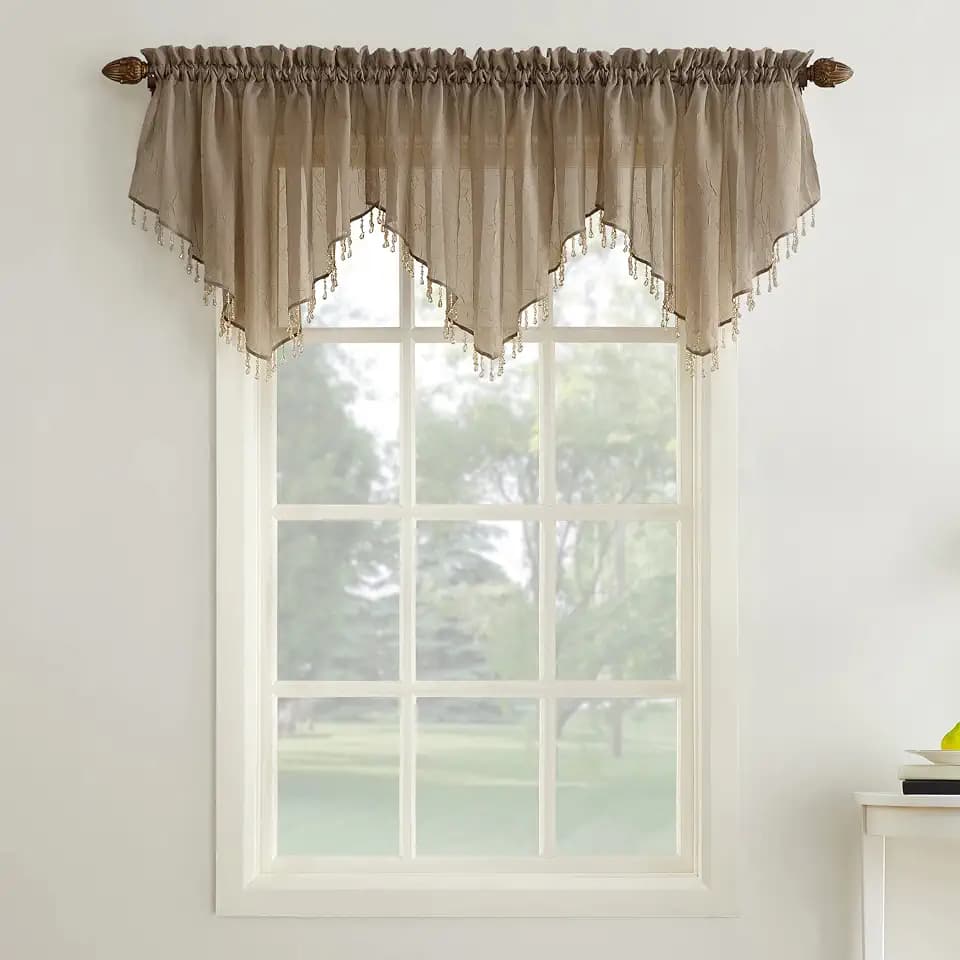 No. 918 Erica Crushed Voile Ascot Beaded Sheer Rod Pocket Curtain 3-Piece Set