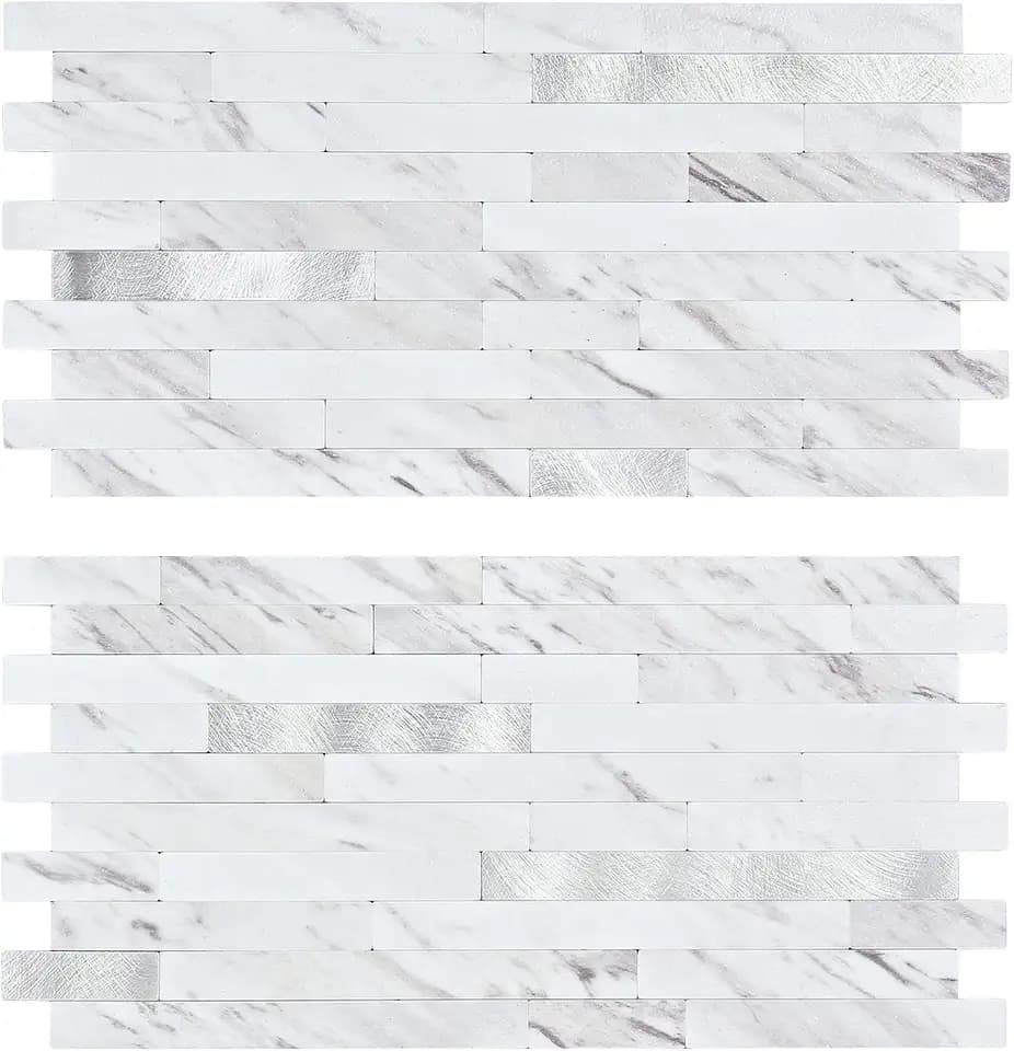 Midcard 20 Sheet Peel and Stick Backsplash, White Marble PVC Wall Tile for Kitchen Backsplash