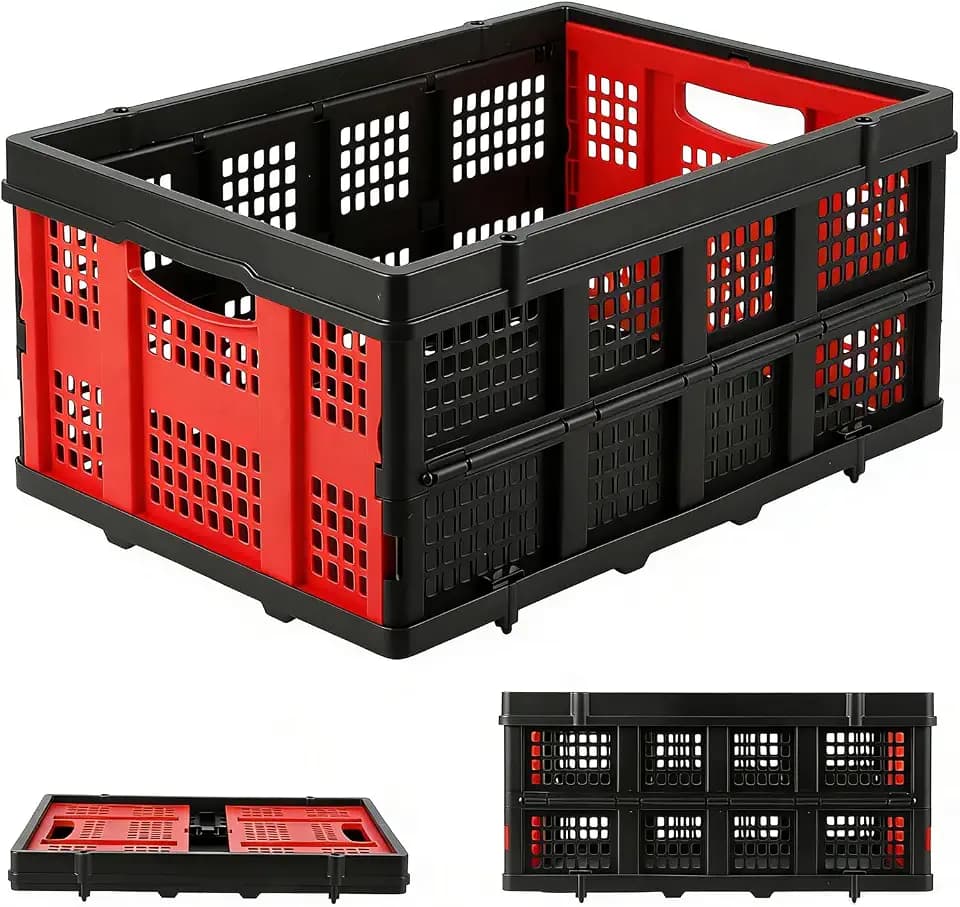 Garvee Collapsible Crate, 55L Foldable Plastic Milk Storage Crate, Red