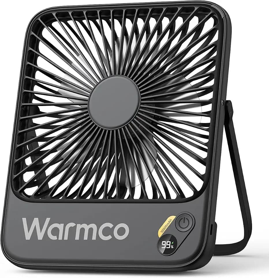 Warmco D3 10000mAh Portable Travel Fan, 7-inch Wide, 10-24H Battery Life
