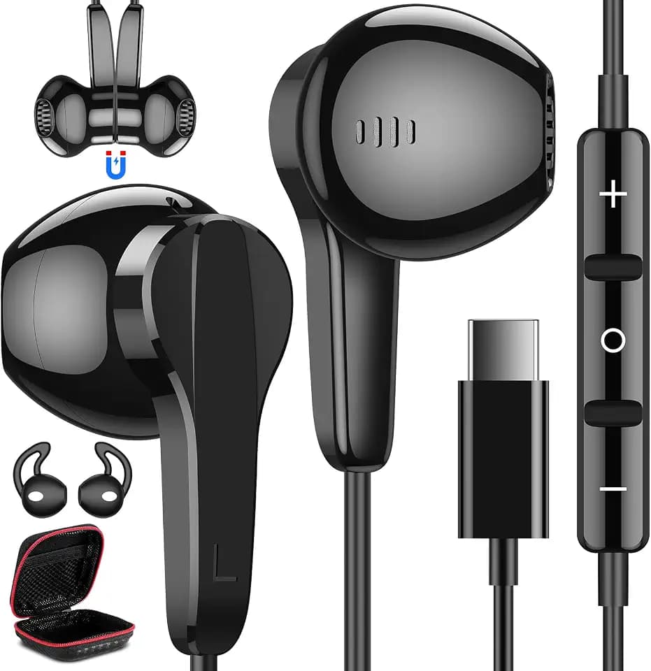 USB C Headphones Wired for Samsung S26 S25 Ultra S24 S23 Fe S22, Black