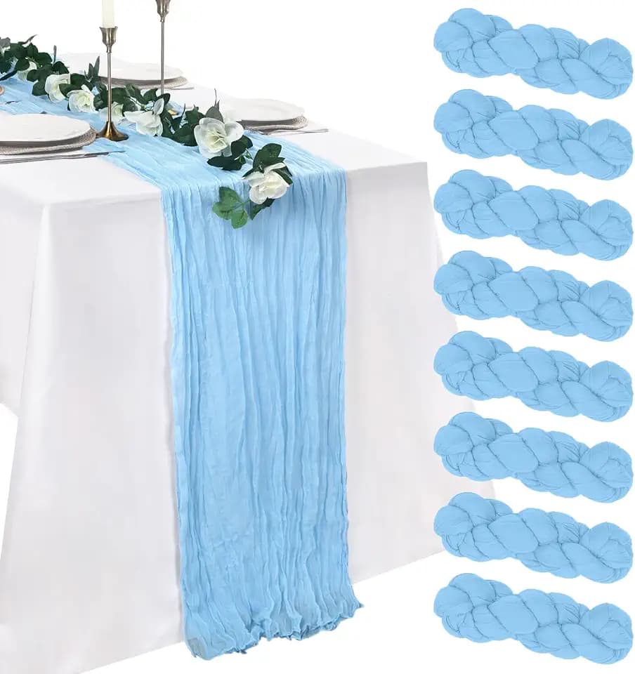8 Pack Baby Blue Cheesecloth Table Runner 10ft 23x120 Inch