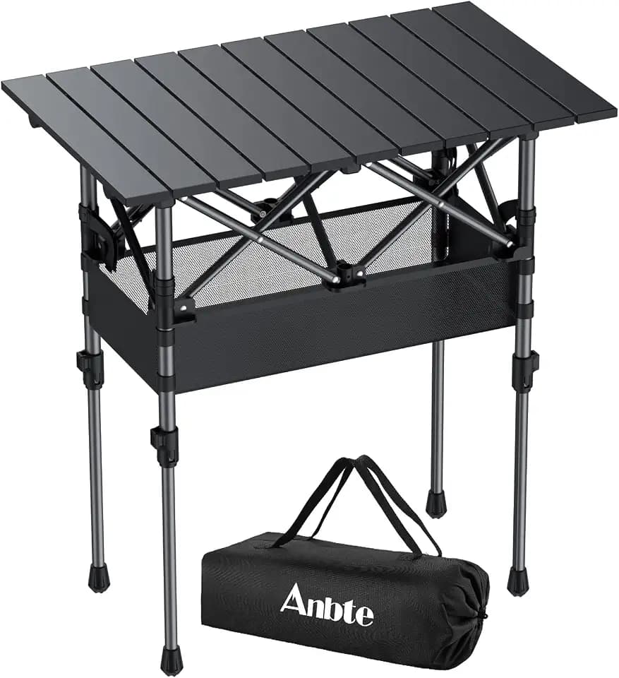 Anbte 2ft Small Roll Up Camping Table, Aluminum Portable, 25” X 16”, Black