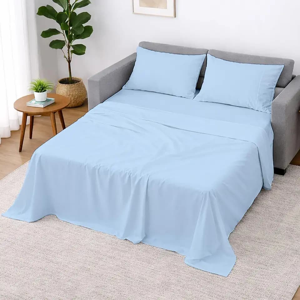 Cottington Lane Sleeper Sofa Sheets Full Size, 4 Piece Premium Quality 100% Egyptian Cotton Sofa Bed Sheet Set for Pull Out Couch, Loveseat & Sectional, 6 Inch Deep Pocket, Sky Blue