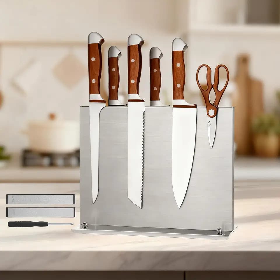 Stainless Steel Magnetic Knife Holder with 2pcs Sharpener