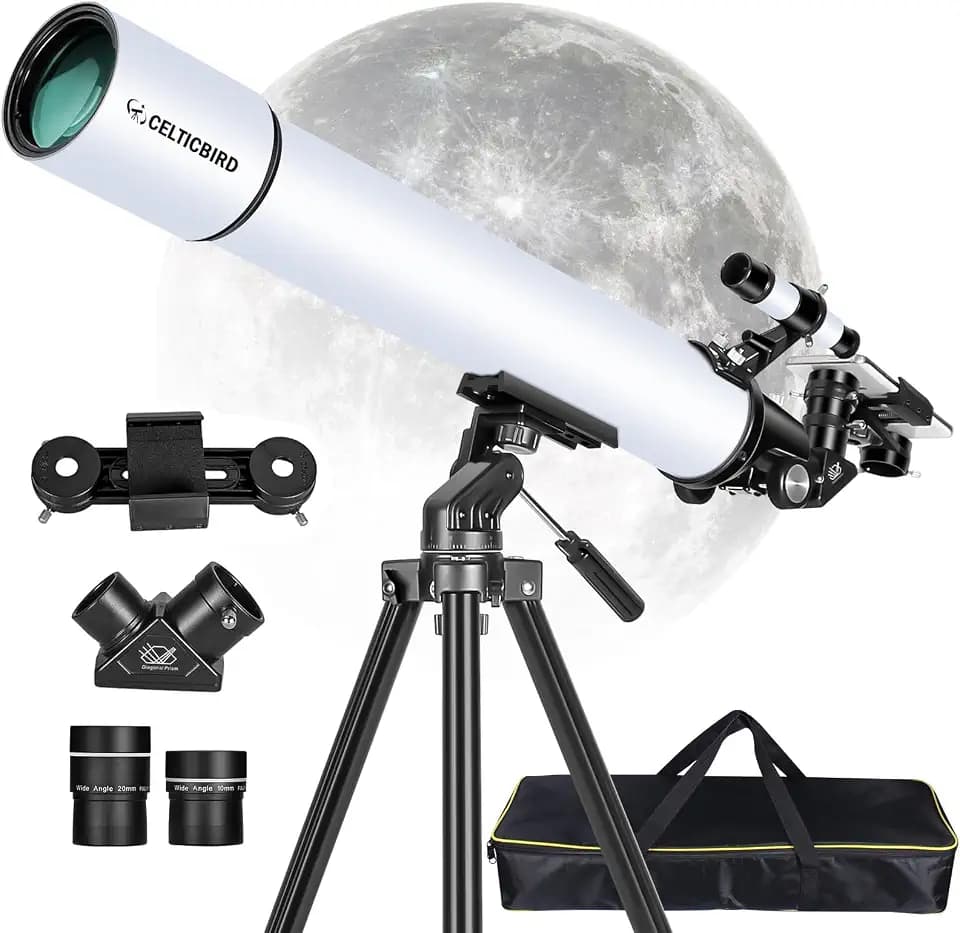 Celticbird Telescope for Adults High Powered, Travel Telescopes for Adults Astronomy Beginners Gifts, 80mm Aperture 900 Refractor Telescope with AZ Mount, Carry Bag, Phone Mount
