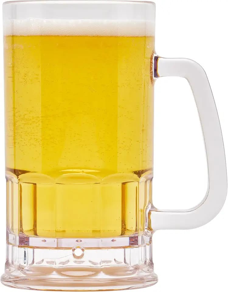 GET 20 oz Clear Plastic Beer Mug with Handle (Set of 12)