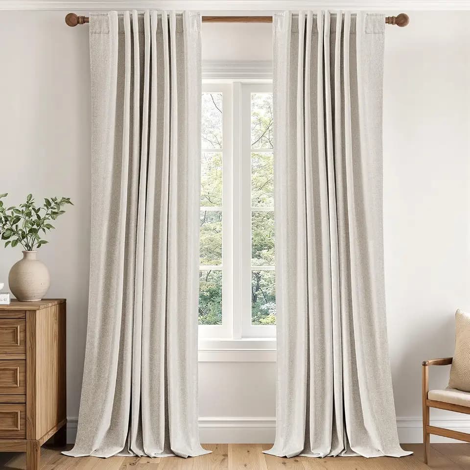 MIULEE 100% Blackout Linen Curtains for Bedroom 40W x 96L Cream 2 Panels
