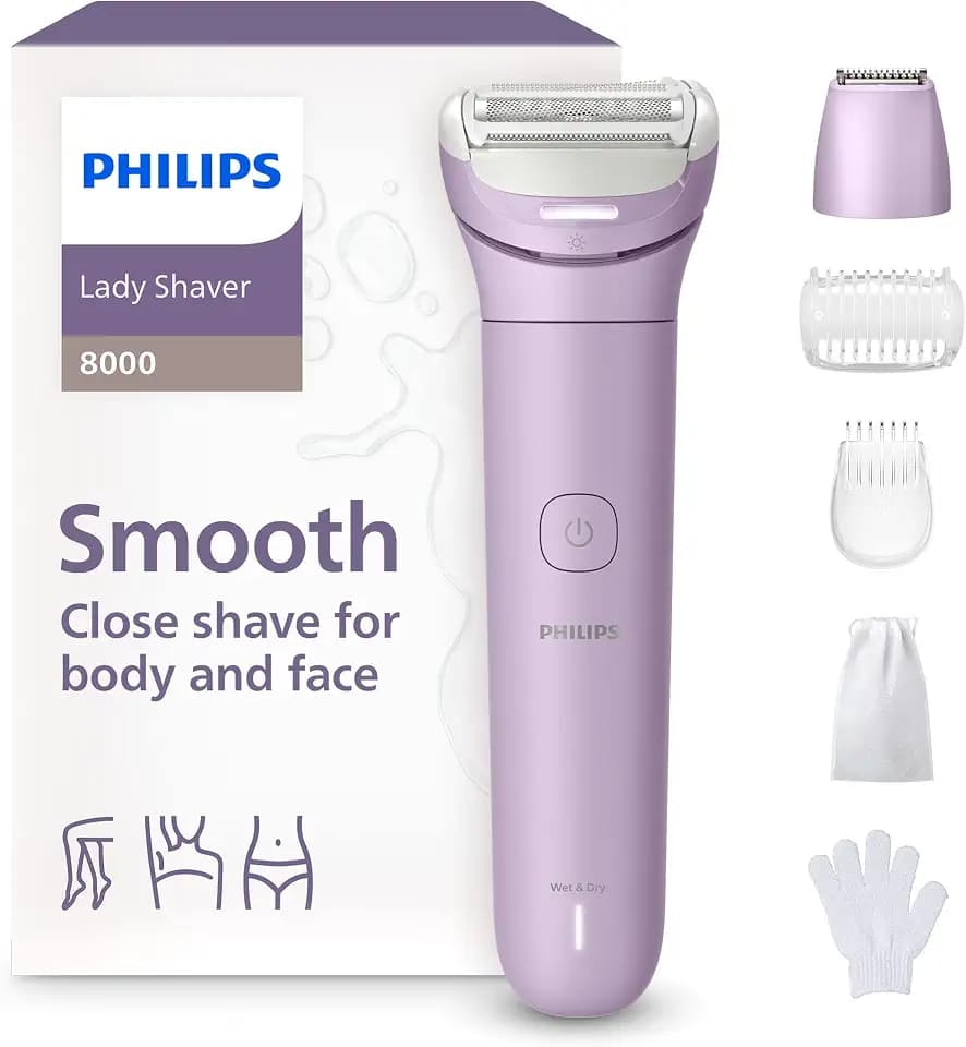 Philips Lady Shaver Series 8000 - kabelloser elektrischer Rasierer, nass und trocken, 3-Klingen-System, flexibler Scherkopf, LED-Licht, Beine/Körper/Bikinizone, 100 Min. Laufzeit, Modell BRL149/00