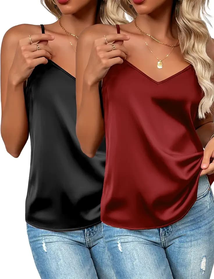 Zeagoo Women's Silk Satin Tank Tops V Neck Sleeveless Camisole Basic Blouse