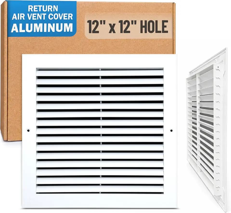 Fits 12x12 Hole | Aluminum Return Air Grille by Handua | Vent Cover Grill for Sidewall and Ceiling | Rust Free | Durable Powder Coating | HVAC Cold Air Intake Grille | White