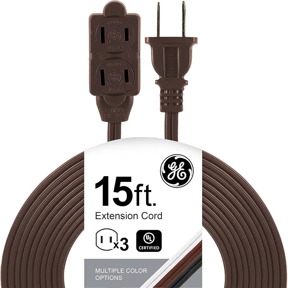 GE 3-Outlet Extension Cord with Multiple Outlets 15 Ft Power Strip 2 Prong