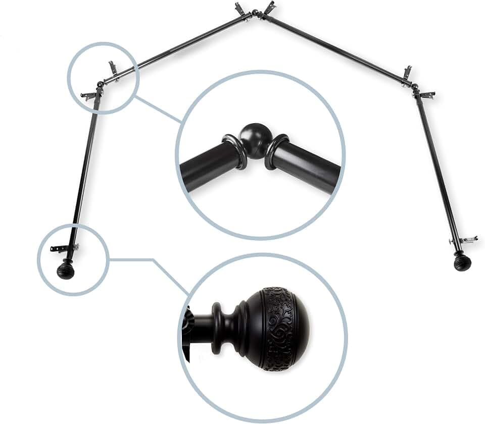 13/16" Nathan 4-Sided Bay Window Curtain Rod - Black