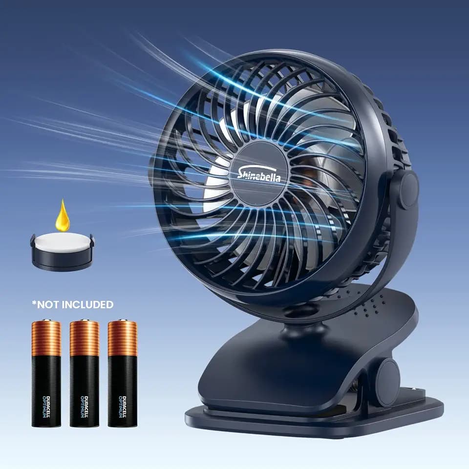 AA Battery Powered Clip on Fan with 4-Speed, 5’’ Small Desk Fan with Aroma Function, USB Powered, 360°Rotation, Ultra Quiet, for Golf Cart, Stroller, Bedroom,Car(Batteries Not Included) (Dark Blue)