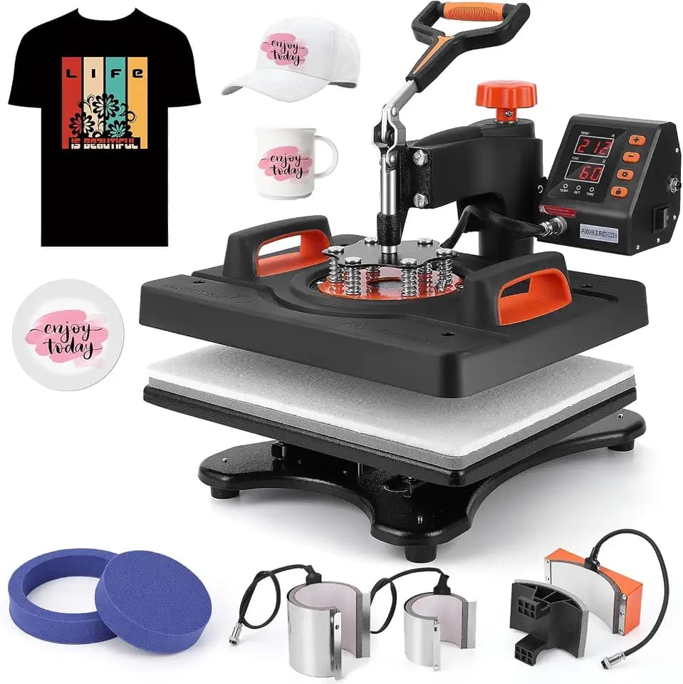 12 x 15 Inch 6 in 1 Heat Press Machine, 800W Sublimation Heat Press, 360° Swing-Away Rotation, Dual-Tube Heating Transfer Printer, Multipurpose Heat Press for T-Shirts, Hats, Mugs, Caps & DIY Crafts
