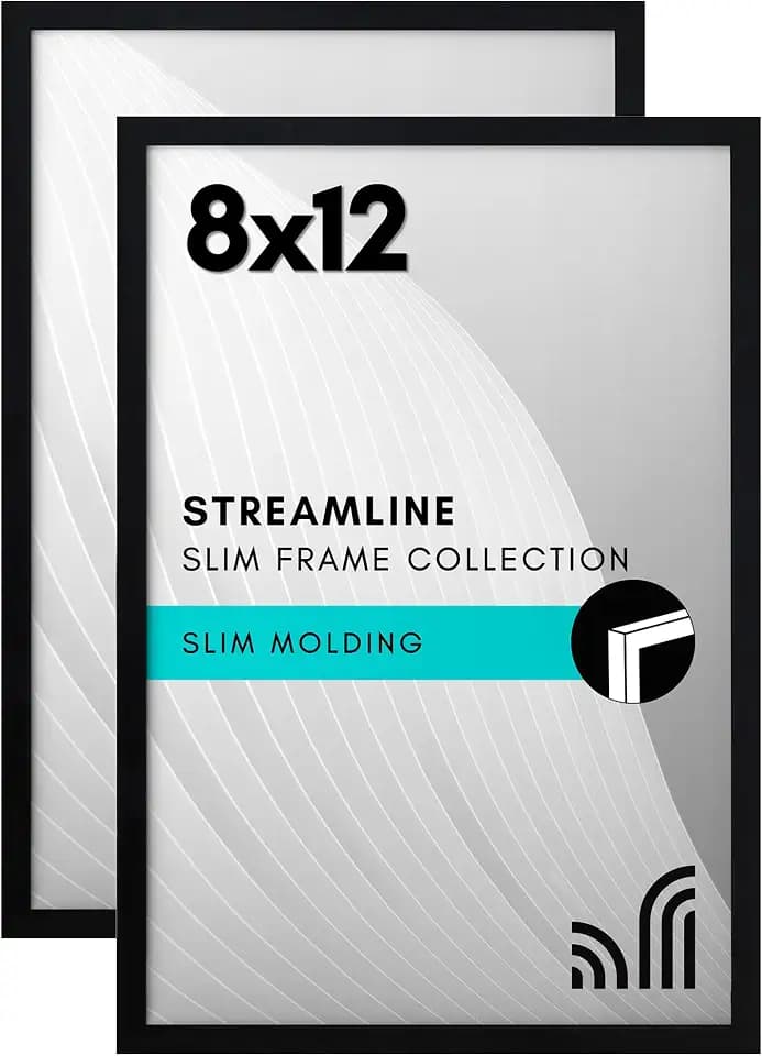 Americanflat 8x12 Picture Frame 2-Pack - Slim Molding - Black